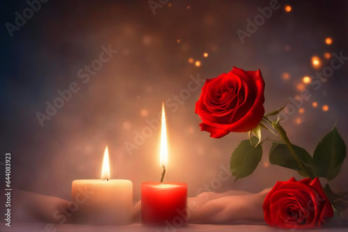 Romantic candles lights with red roses