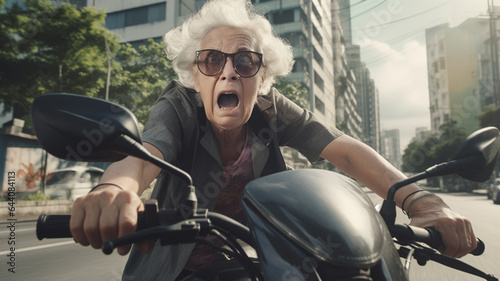 elderly woman on a motorcycle