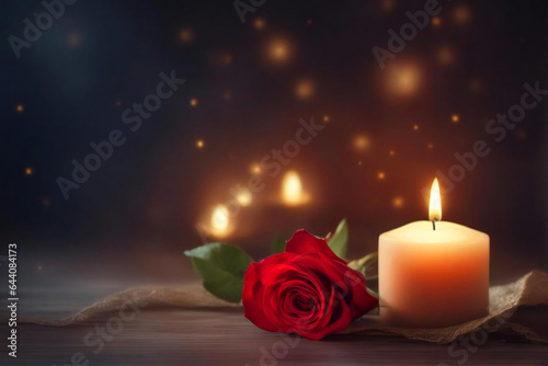 Romantic candle lights with red rose