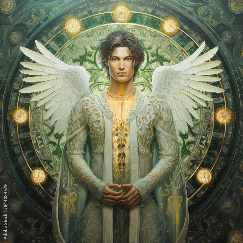 Archangel Raphael on Green Background Stock Illustration | Adobe Stock