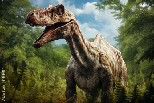 Digital rendering of a parasaurolophus dinosaur. Generative AI
