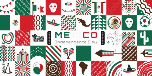 Happy Independence Day of Mexico, illustration geometry background design, Banner, social media template