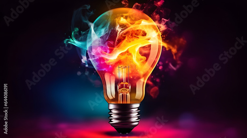 Creative lightbulb with exploding colors