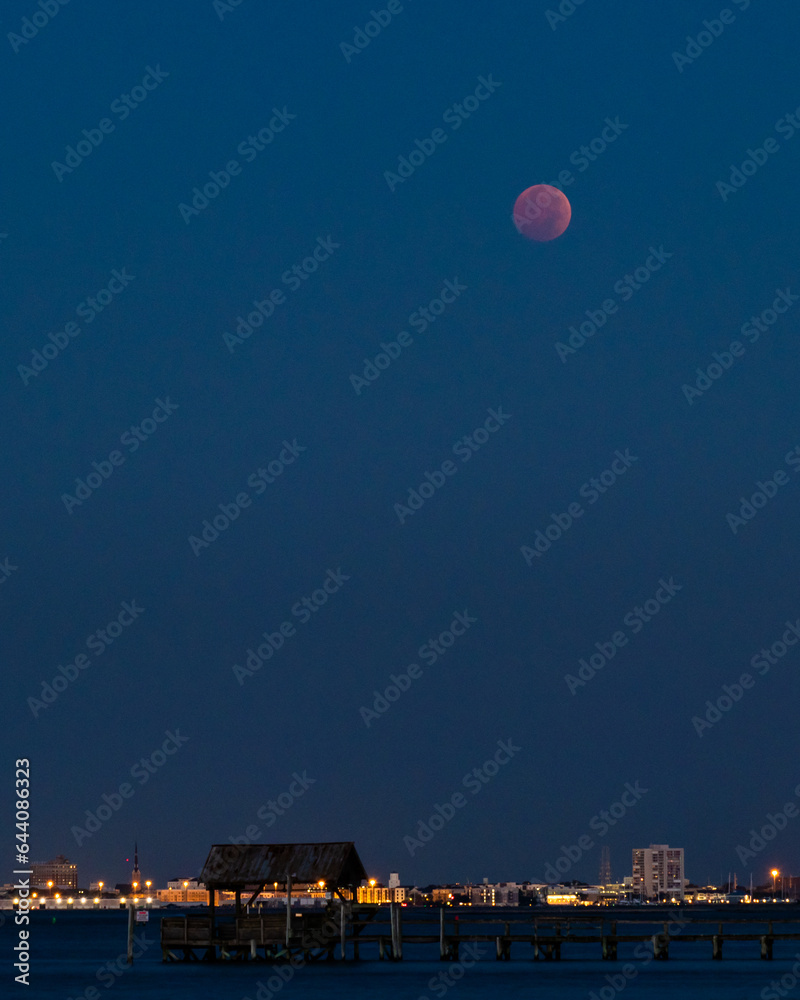Lunar eclipse over downtown Charleston, SC. Lunar eclipse over downtown Charleston, SC.