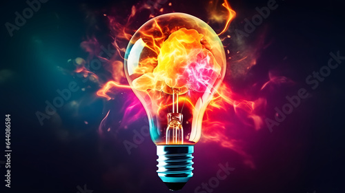 A creative colorful lightbulb in front of a dark background 
