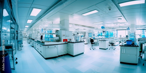 pharmaceutical laboratory where research and production of medicines are carried out . Generative AI photo