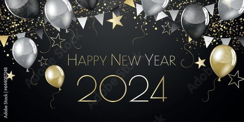 Happy New year 2024 Black and gold glitter - Festive design