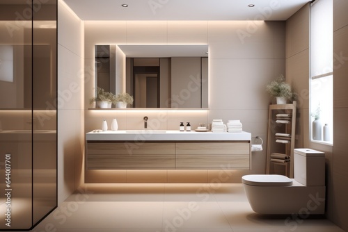 Clean shiny toilet on simple clean minimalist toilet background. soft lines and underlining with light in a modern design