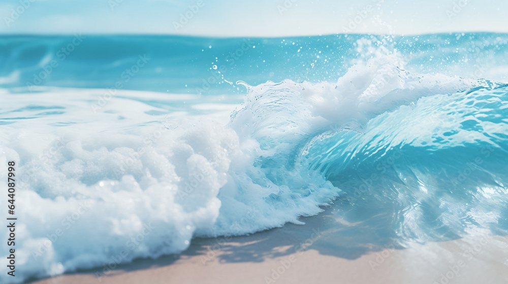 Spienione fale morskie na piaszczystym wybrzeżu. Idealne dla surferów - obrazy, fototapety, plakaty 