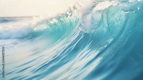 Wielka fala morska. Błękitne tło, tapeta. Krystaliczna woda, © yeseyes9