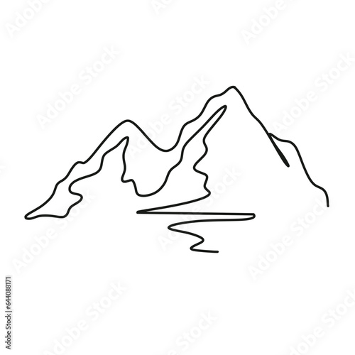 Continuous one line art vector mountain illustration