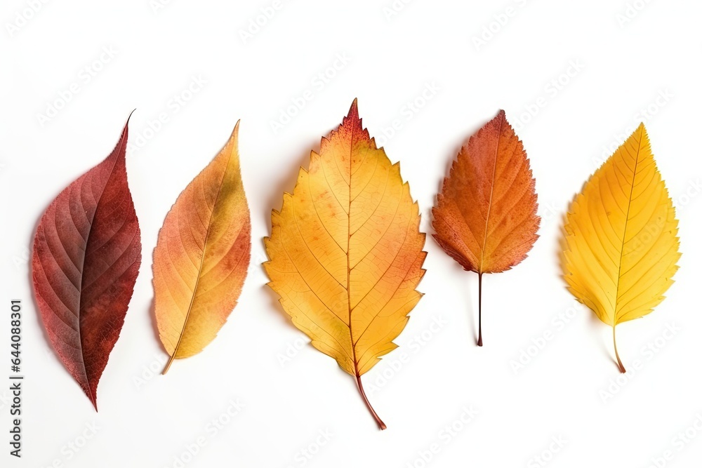 Fototapeta premium An autumnal collection of vibrant leaves in yellow, red, and orange, forming a beautiful seasonal background.