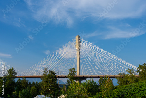 Port Mann Bridge in Surrey, British Columbia, Canada, on July 6, 2023. The Port Mann Bridge is a 10-lane cable-stayed bridge in Surrey. 