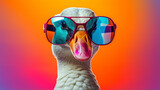 funny duck with sunglasses on colorful background