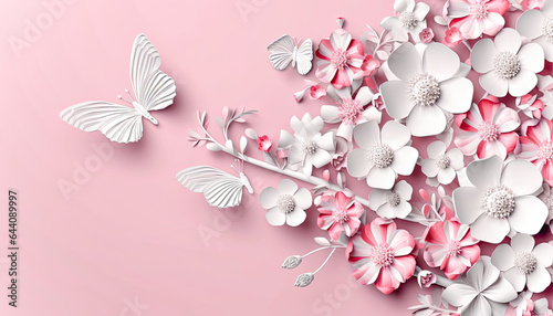 Dreamy Bouquet of Pink and White Flowers with Butterflies