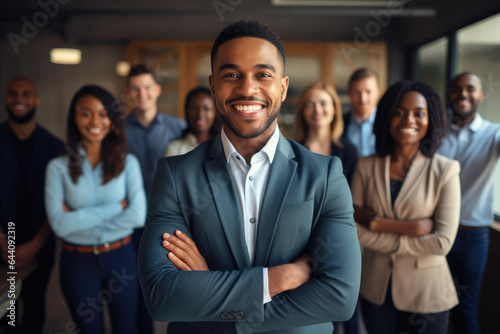 Interracial group of business people in an office
