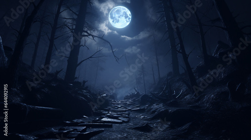 Enigmatic Lunar Illumination Amongst Eerie Forest