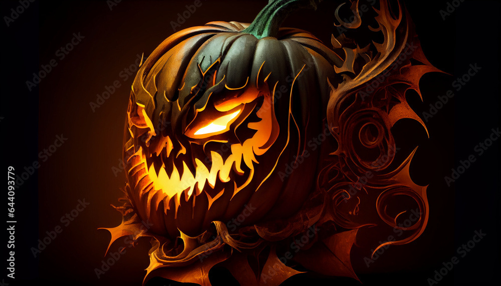 Hooded halloween jack o lantern pumpkin, Ai generated image