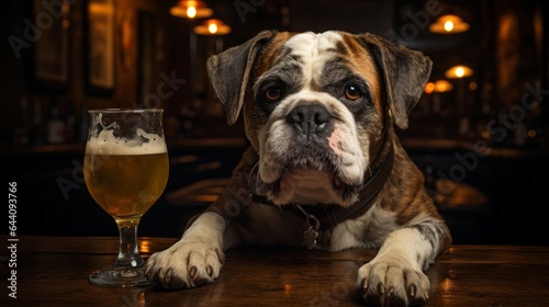 Dog enjoying a pub with beer © karandaev