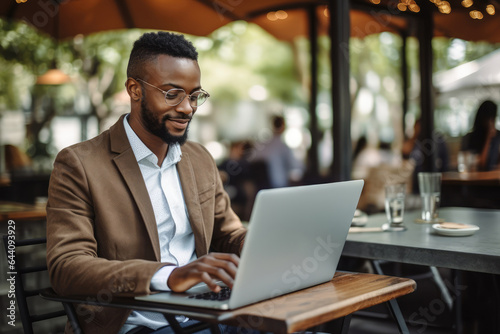 Successful businessman working on his laptop in a cafe