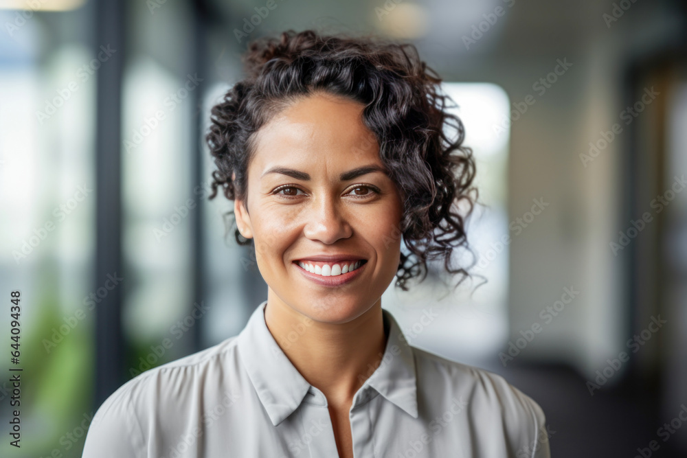 Fototapeta premium Portrait of a smiling 40 year old businesswoman.