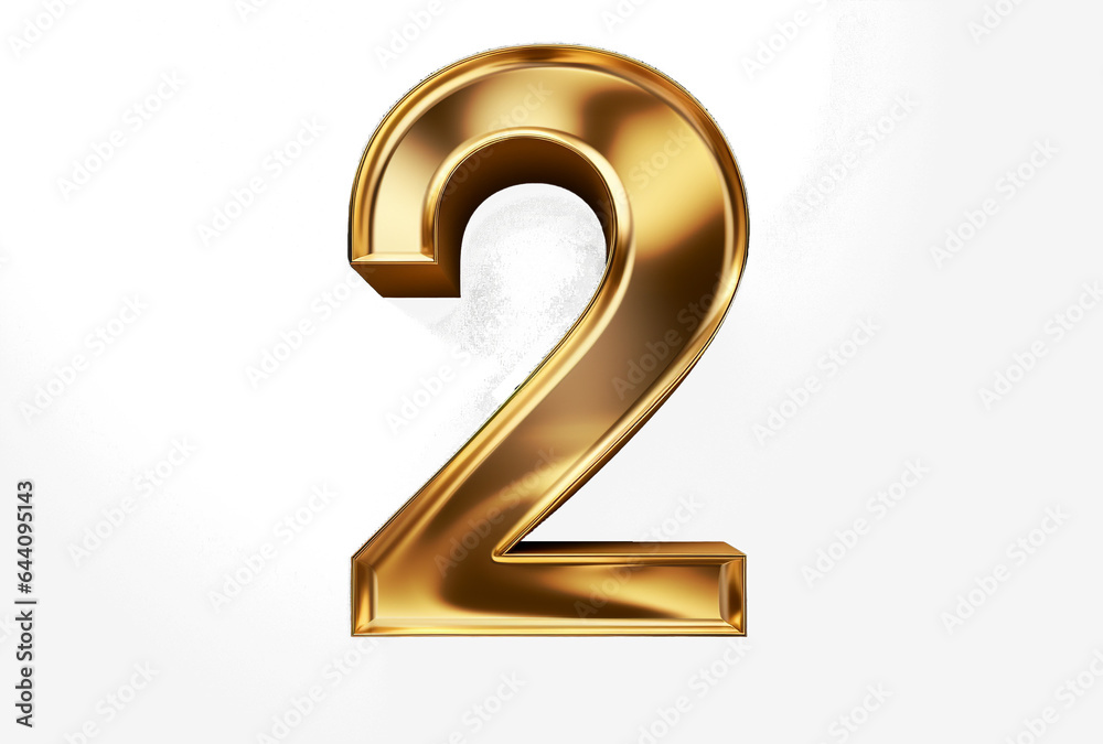 Number 2 gold on transparent background Number 2 gold on transparent background