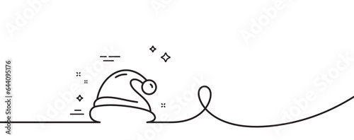 Santa hat line icon. Continuous one line with curl. Christmas or New year sign. Claus symbol. Santa hat single outline ribbon. Loop curve pattern. Vector