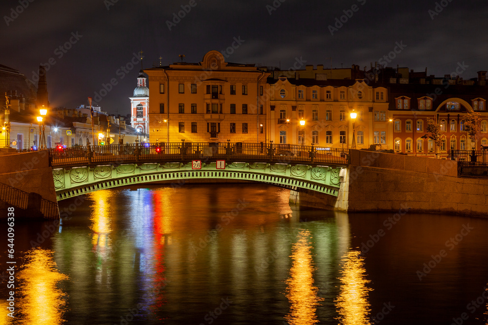 One of the picturesque bridges of St. Petersburg at night