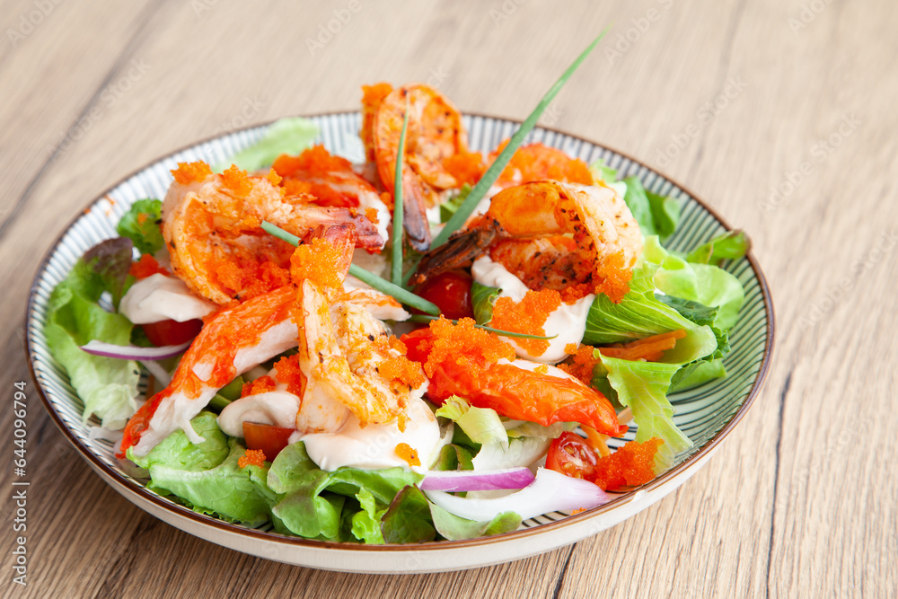 Shrimp, Ebiko and crab stick salad with yogurt dressing Shrimp, Ebiko and crab stick salad with yogurt dressing