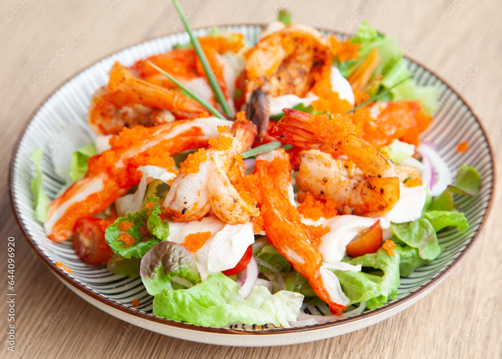 Shrimp, Ebiko and crab stick salad with yogurt dressing Shrimp, Ebiko and crab stick salad with yogurt dressing