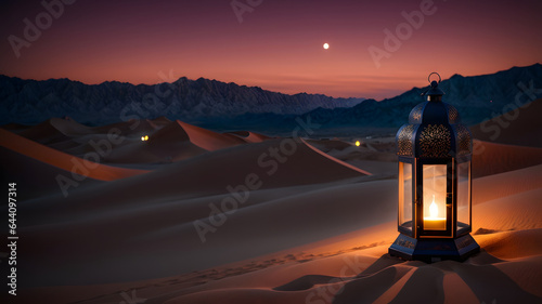 Lantern in the Desert at Night - Ramadan Mubarak