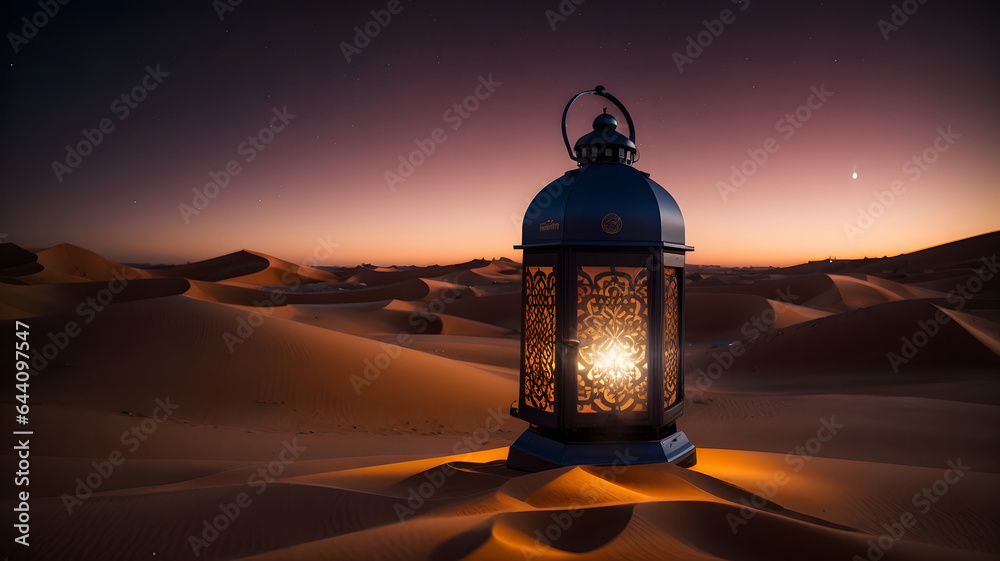 Lantern in the Desert at Night - Ramadan Mubarak Lantern in the Desert at Night - Ramadan Mubarak