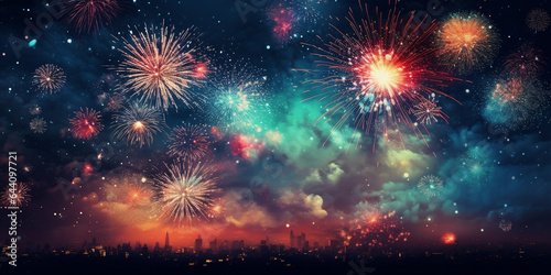 Fireworks background in a city