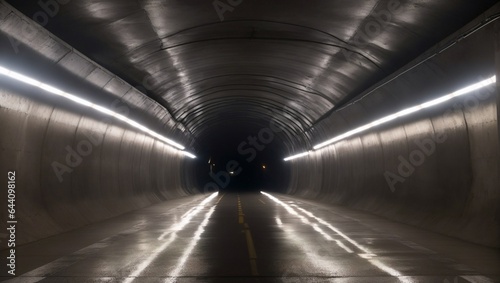 A tunnel with white lights