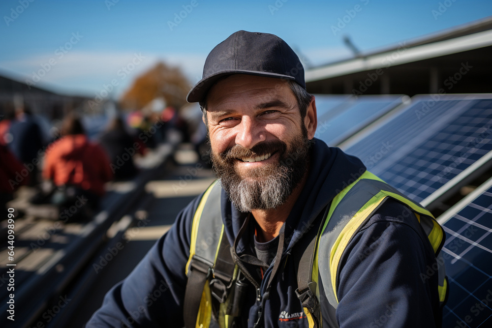 a man working in the solar panels' surrounding field. a man working in the solar panels' surrounding field.