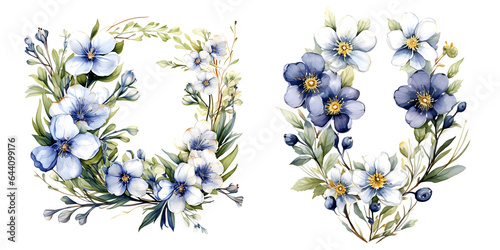 Beautiful wedding wreath with Primrose flowers watercolor elements set © Teerawan