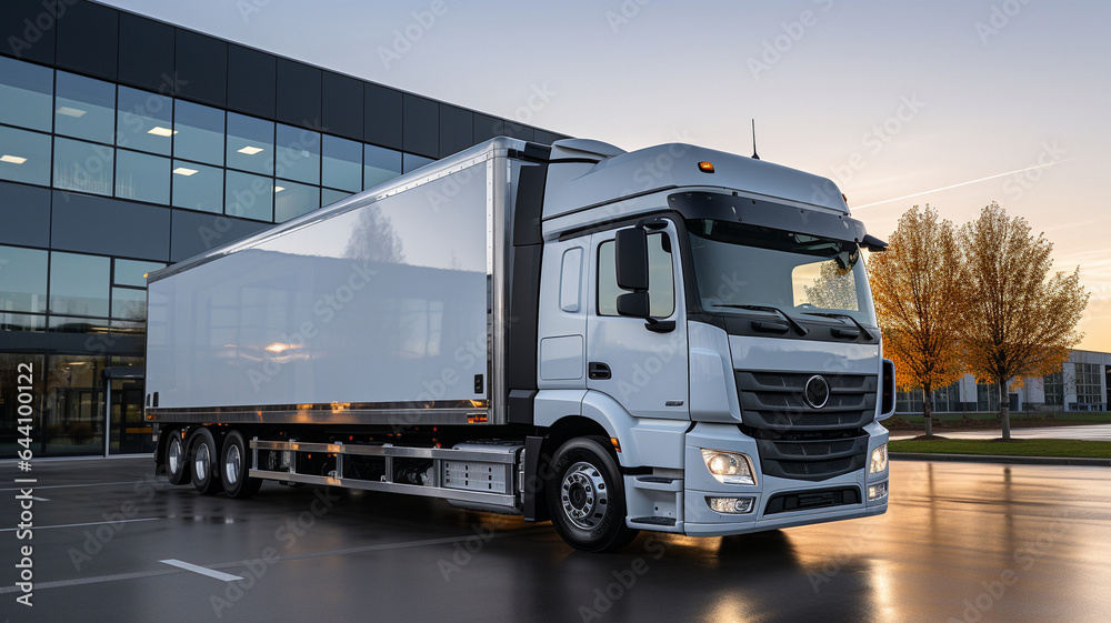 Vehicle in front of an establishment for industrial logistics.