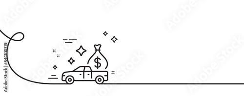 Cash transit line icon. Continuous one line with curl. Money collector car sign. Cash collection machine symbol. Cash transit single outline ribbon. Loop curve pattern. Vector