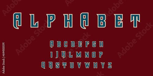 Sewn letters to clothes. Classic college font. the font is in the American style. for football, baseball or basketball logos. Vector