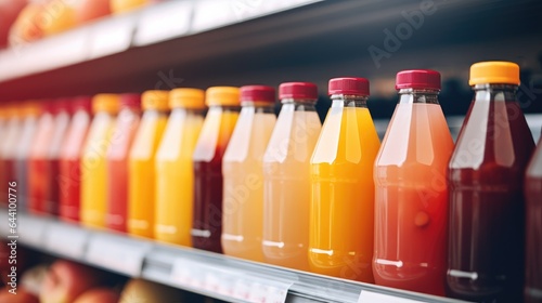 Fruit juices bottles in supermarket