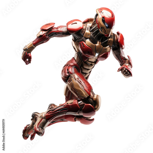 female cyborg red armour running