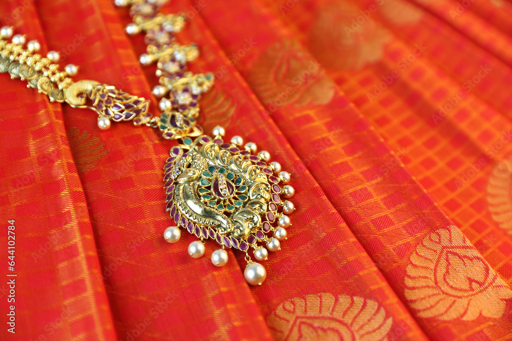 Indian Traditional wedding Gold Necklace with Peacock Design