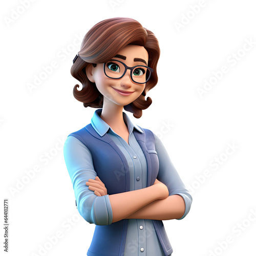 3D Cute cartoon female teacher character on transparent background. Generative AI