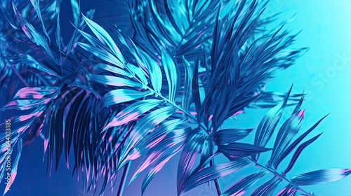 Tropical Palm Leaves in Vibrant Blue and Pink and purple