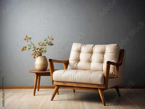 minimal wooden white sofa with beige background