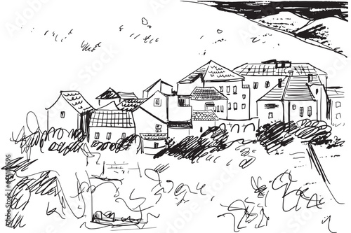 Mostar Bosnia and Herzegovina line drawing sketch travel landmark illustration.