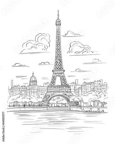 Fototapeta Naklejka Na Ścianę i Meble -  Eiffel Tower black and white sketch