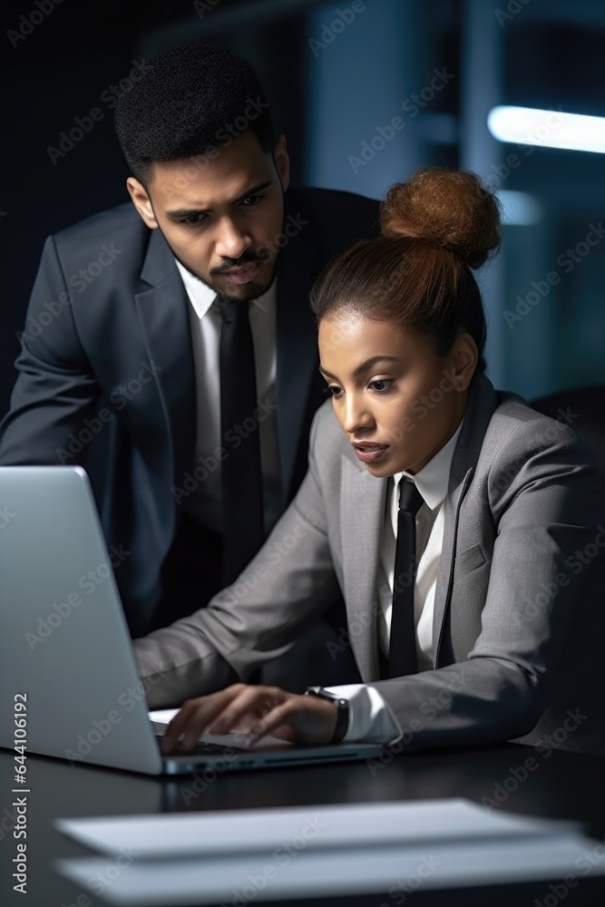 Fototapeta premium shot of two young businesspeople working on a laptop in an office