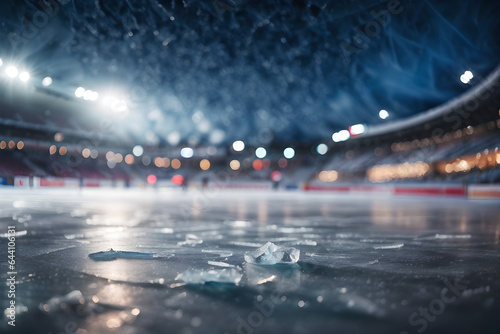 ice surface covered in skate marks and scratches, capturing every intricate detail © PetrosG
