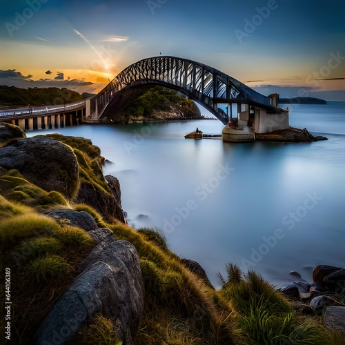 city harbour bridge at sunset